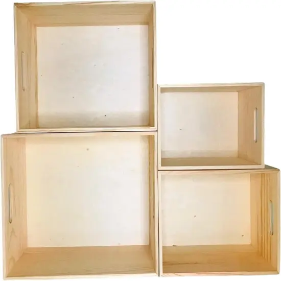 4 Pack Unfinished Wooden Crates with Cutout Handles {4}