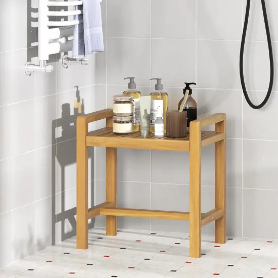Teak Wood Shower Bench for Inside Shower Shaving Legs {3}