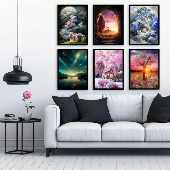 12 Pack Diamond Painting Kits for Adults,5D Landscape Diamond Art Kit for Beginners, DIY Paint with Diamonds Round Full Drill Paintings Gem Art for Home Wall Decor Inch12X16 {4}