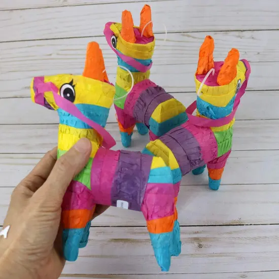 6 Pack 4"X7" Mini Donkey Pinata, Little Rainbow Llama Pinata for Birthday, Cinco De Mayo, Fiestas Decorations Party Favors {4}