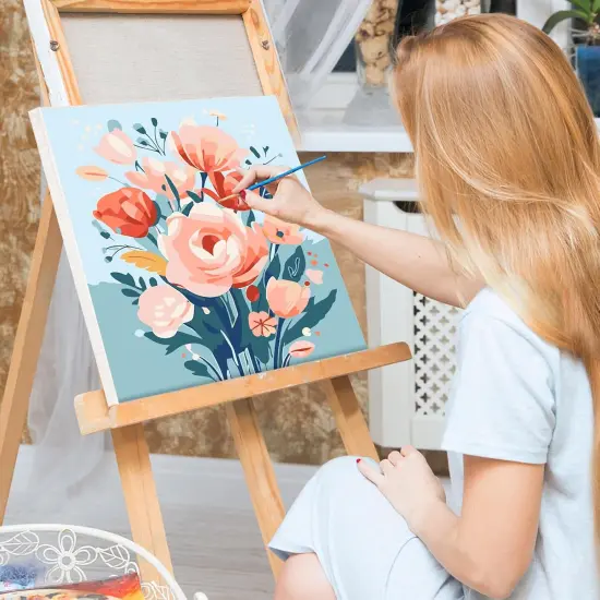 4 Pack Flowers Paint by Numbers for Adults Beginners Framed, Adults' Paint-by-Number Kits, Easy Adult Paint by Number Kits on Canvas, Acrylic Number Painting for Home Decor, 8x8in {3}