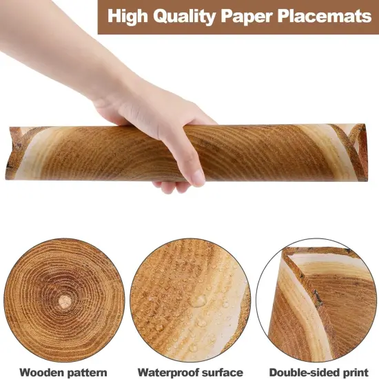 60 Pack 13.8 Inches Wooden Slice Paper Placemats Disposable Rustic Wood Grain Round Table Mats for Vintage Country Wedding Birthday Party Table Setting Decorations {3}
