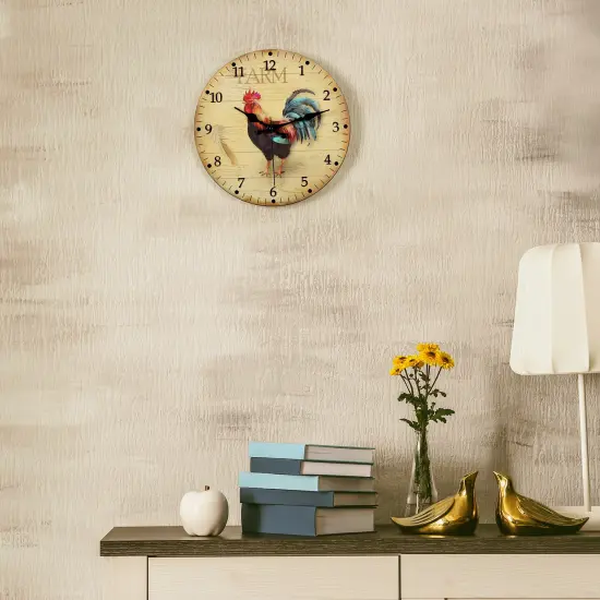 Farmhouse Rooster Wall Clock Battery Operated 12 Inch (30 cm) - Silent Frameless Kitchen Decor Analog Clock for Home, Office, Bedroom {5}