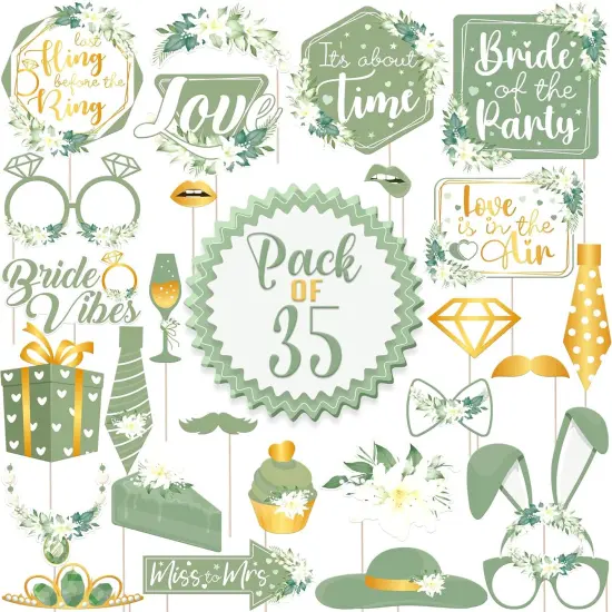 Bridal Shower Photo Booth Props - Pack of 35 | Green Decorations for Bridal Shower and Bachelorette Party {3}