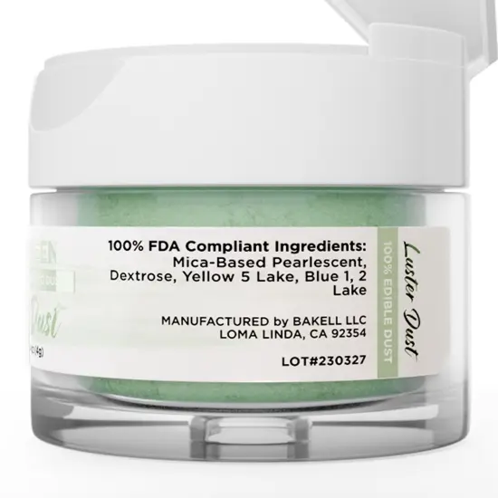 Bakell - Soft Green Luster Dust (4g, 1x Jar) Edible Vegan Dust & Paint for Baking, Desserts and Beverages {6}