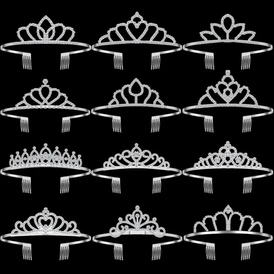 12 Pcs Tiara Crown Princess Crown Headband for Women Queen Crown with Comb Rhinestone Tiara {1}