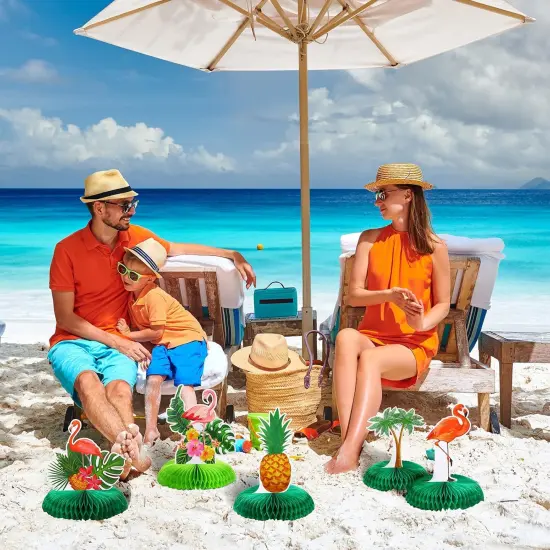 9 Pcs Hawaiian Luau Aloha Party Decorations Summer Tropical Honeycomb Centerpieces Table Topper Flamingo Pineapple Palm Tree Table Centerpieces {2}