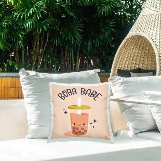 Stupell Industries Boba Babe Bubble Tea Outdoor Printed Pillow design by Sarah Hickman, 18 x 7 x 18 {2}