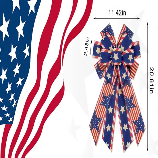 Large Patriotic Wreath Bows America Flag Star Burlap Bows for Wreath, 4th of July Bows for Labor Day Independence Day Front Door Home Indoor Outdoor Party Decoration Wreath Ornament Supplies {2}
