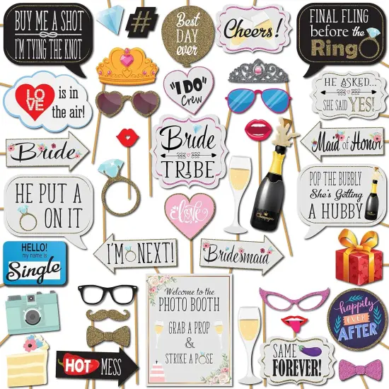 Photo Booth Props - 41-pc Photo Booth Kit with 8 x 10-Inch Sign, 60 Adhesive Pads, 45 Sticks - Team Bride Photo Booth Props - Bachelorette Props Photo Booth {5}