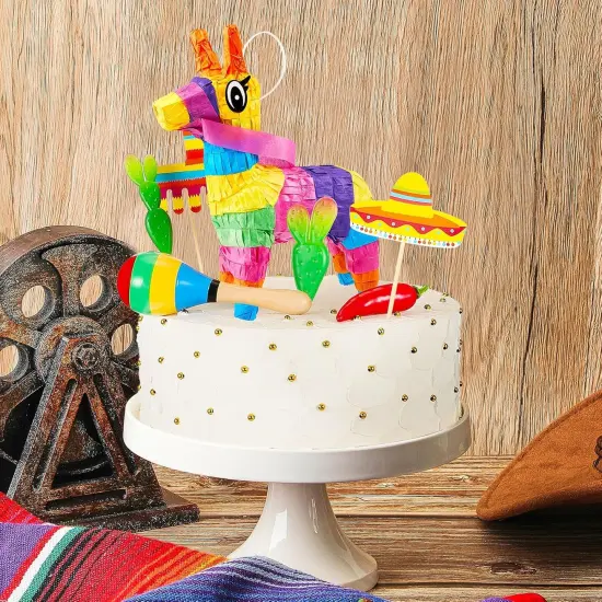 15 Pcs Fiesta Cupcake Topper Mexican Theme Cake Decoration Cactus Pi&ntilde;ata Taco Party Decorations with Wooden Sand Hammer and Foam Chili Decorations for Mexican Fiesta Party Baby Shower(Cute Style) {4}