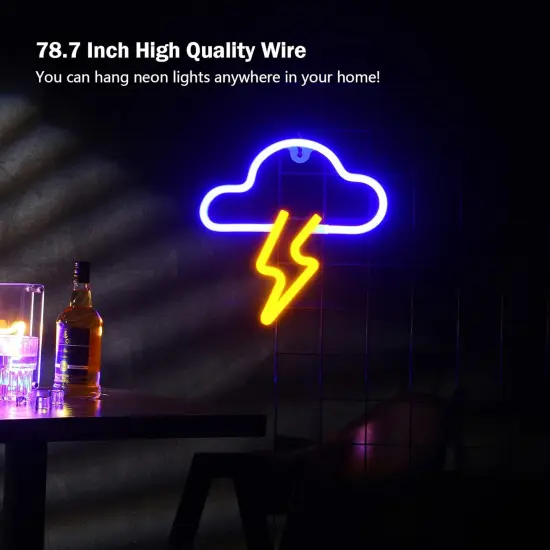 Summer Neon Sign LED Cloud Lightning Neon Signs for Wall Decor Hanging Neon Light Battery or USB Powered Light Up Neon Lights for Bedroom Aesthetic Kids Room Living Room Bar Party Yellow {4}