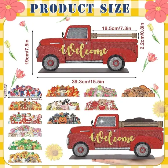 13 Pcs Interchangeable Diamond Painting Art Welcome Signs Truck Stand Table Decor DIY Holiday Seasonal Tiered Tray Decoration Diamond Art Ornament Kits with 12 Holiday Icons for Home Wall {3}