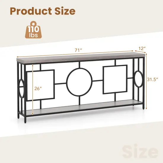 MDF Console Table, 2-Tier Metal Frame with Anti-Tip and Storage {5}