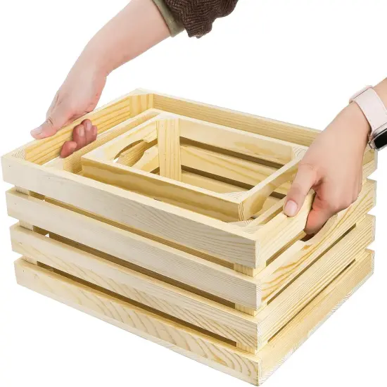 3 Pack Wooden Nesting Crates with Handles {3}