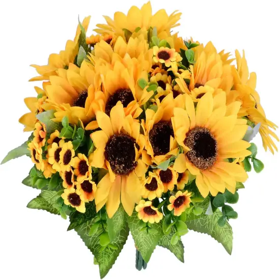 2 Pack Summer Artificial Sunflower Bouquets &ndash; Bright Yellow Silk Sunflowers for Summer Home, Wedding, and Party Decor {1}