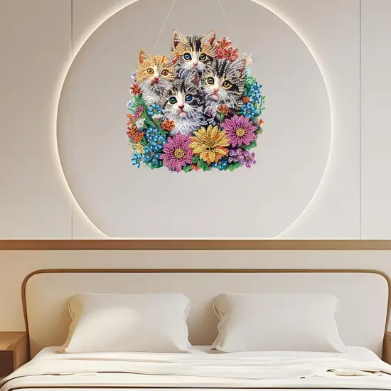 Diamond Painting Kit for Adult,Special Shaped Rhinestone,DIY Acrylic Diamond Art Painting Window Pendants Home Garden Wall Hanging Kits Hanging Ornament,Double Sided (Cat) {4}