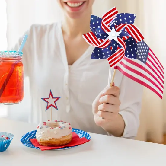 12 Pack 8 Inches American Flag Patriotic Pinwheels Windmill Wind Spinner {4}