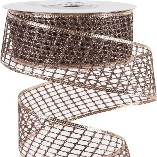 Brown Netting Ribbon Sparkling Glamour Netted Ribbon Brown Wired Ribbon by 10 Yards Roll Brown Wired Mesh Ribbon {1}