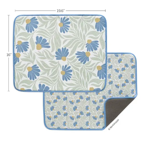 Blue Coneflower Microfiber Dish Drying Mats, Set of 2 {5}
