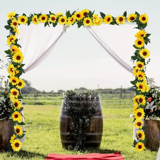 Summer 3 Pack Artificial Sunflower Garland &ndash; 7.5ft Silk Sunflowers Hanging Vines with Green Leaves for Room, Kitchen, Garden, and Table Decor {4}