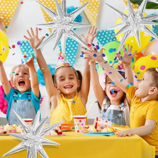 Silver Star Balloons 6pcs Foil Mylar Balloons 22 Inch Large Cone Spike Explosion Star Balloon Party Decorations for Christmas Birthday Bachelorette Disco Party {3}