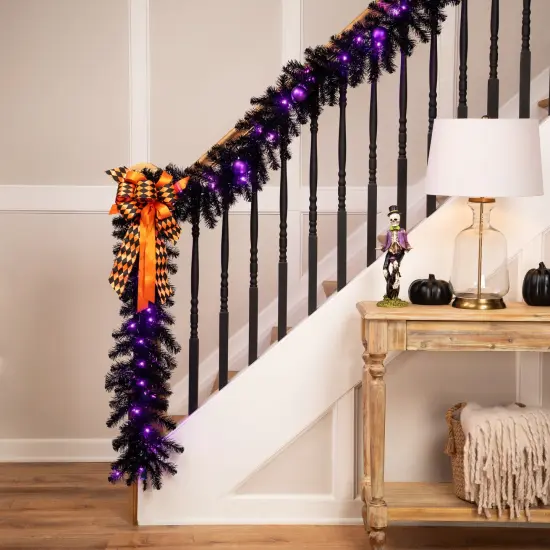 Northlight Pre-Lit Black Crystal Pine Artificial Halloween Garland - 9' x 12" - LED Purple {1}