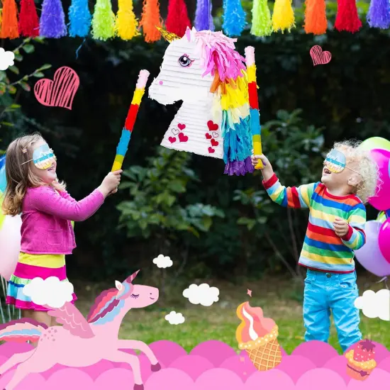 Unicorn Rainbow Pi&ntilde;ata for Girls Birthday Party Supplies Small Pi&ntilde;ata Set Includes Mask Bat and Confetti Bag for Kids Unicorn Theme Birthday Game Party Decorations, 16 x 10.6 x 3 Inches {2}