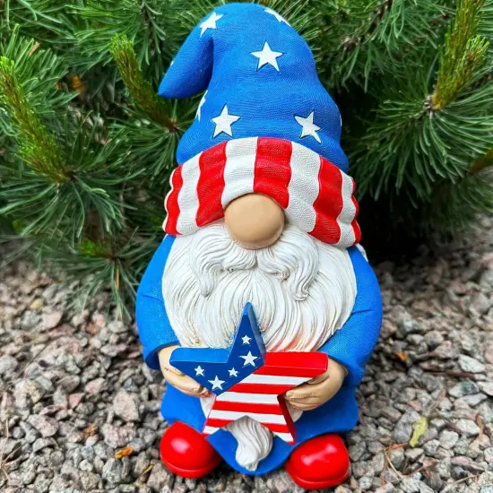 Garden Gnome - USA Patriotic Gnome Figurine - 9 Inch Tall Lawn Statue - for Outdoor or House Decor {4}
