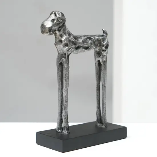 Handcrafted Tall Dog Sculpture &ndash; Modern Aluminum Figurine in Antique Silver, 5" x 2.4" x 8" {1}