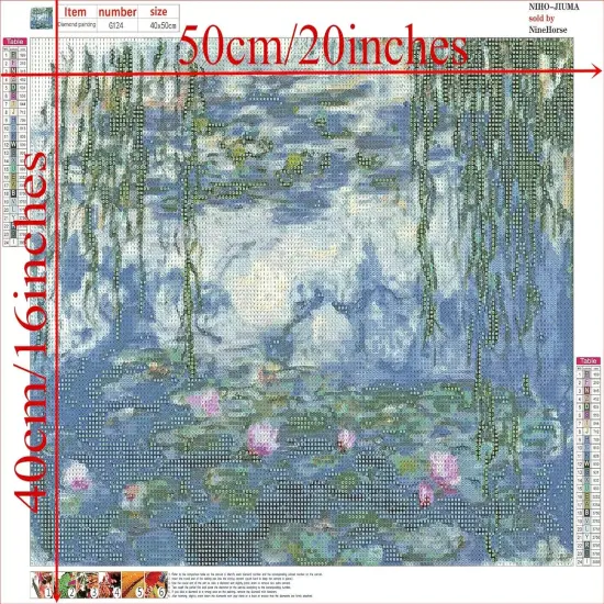 Diamond Painting Kits Monet Water Lily, DIY 5D Full Drill Diamond Art Gift for Adult, Home Decor (40x50cm/16x20inches) {2}