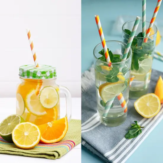 50 Pcs Orange Striped Paper Straws Disposable Drinking Straws Orange Fruit Straws for Fall Leaf Autumn Wedding Baby Shower Decorations Birthday Party Supplies {4}