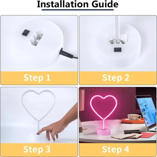 2 Pack Heart Neon Signs, Pink LED Neon Light and Warm White Battery Operated or USB Powered Decoration Lamp for Summer Home Decor {4}