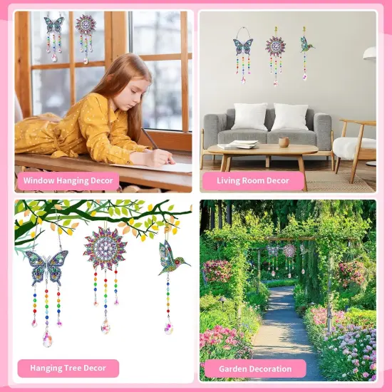 Crafts for Kids Ages 8-12, Birthday Gifts Presents for 6 7 8 9 10 11 Year Old Girls Diamond Painting Kits for Girl Toys Age 5-11 Teen Adults Wind Chimes Crystal Window Suncatcher for Home Garden Decor {4}