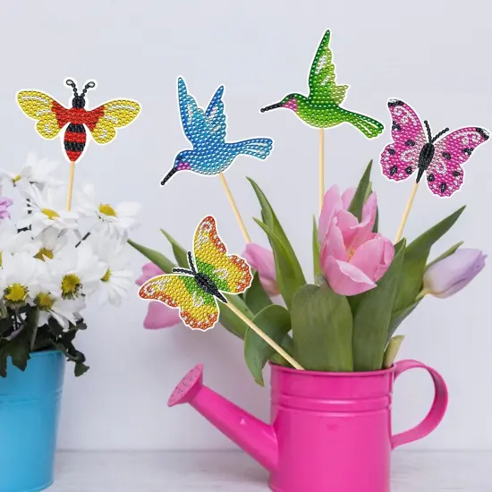 8 Pcs Butterfly Diamond Painting Kits for Adults Hummingbird Small Diamond Art Kits for Garden Decor Butterfly Bee Diamond Painting Garden Stakes Kits Crafts for Adults {3}
