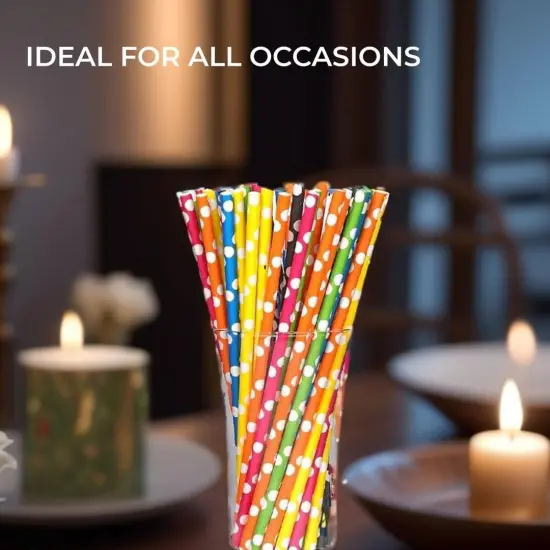 Biodegradable Paper Straws for Drinking - 120pcs - Recyclable Multi Colored Party Straw Set {4}