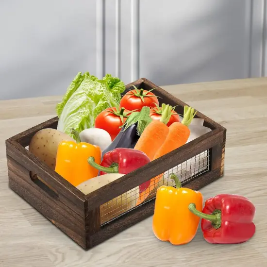 Set of 2 Rustic Nesting Boxes, Wooden Organizer Crates Basket {4}