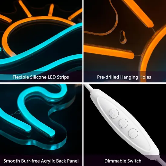Summer Sunrise Sunset Neon Sign, Dimmable Sun Sea Wave LED Neon Light for Wall Decor, USB Powered Ocean Surf Neon Signs, Acrylic Sun Sign for Bedroom Living Room Bar Cafe Game Room Birthday Party {2}