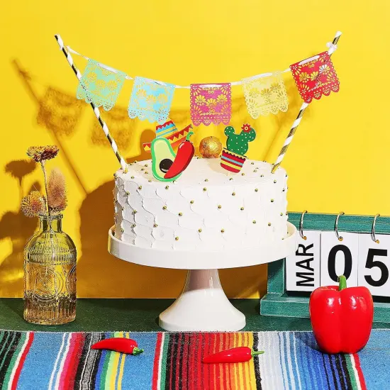 43 Pcs Fiesta Cupcake Topper and Picado Banner for Fiesta Party Decorations Mexican Theme Cake Decorations for Mexican Themed Cactus Donkey Taco Pepper Sombrero Mustache Party Decorations {4}