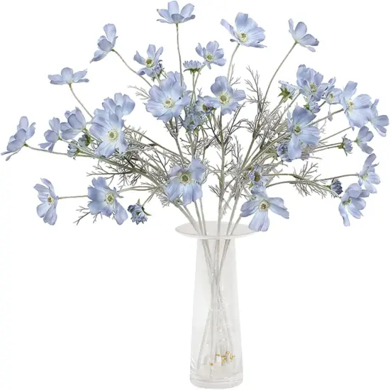 2 Pcs Artificial Fake Flowers Plants Cosmos Silk Flower Arrangements Wedding Bouquets Decorations Plastic Floral Table Centerpieces for Home Kitchen Garden Party Decor Approx 23.6'' High - Light Blue {1}