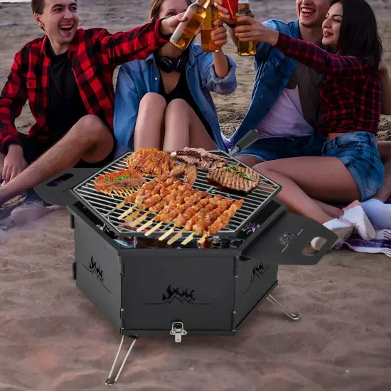 3-in-1 Portable Hibachi Charcoal Grill Carbon Steel & Stainless Steel {3}