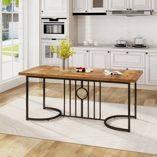 71 inches Large MDF Metal Dining Table, Spacious, Sturdy and Stylish {3}