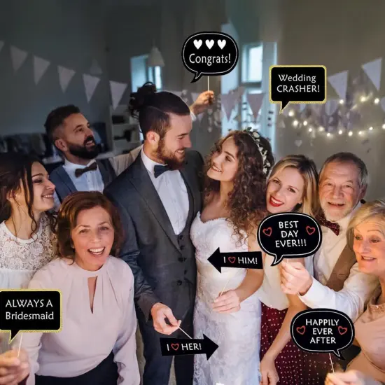 52PCS Wedding Photo Booth Props with Stick Bridal Shower Photo Booth Props Funny Photo Props, Wedding Party Supplies for Bride Groom, Bachelorette Wedding Party Decorations for Men Women Selfie Props {2}
