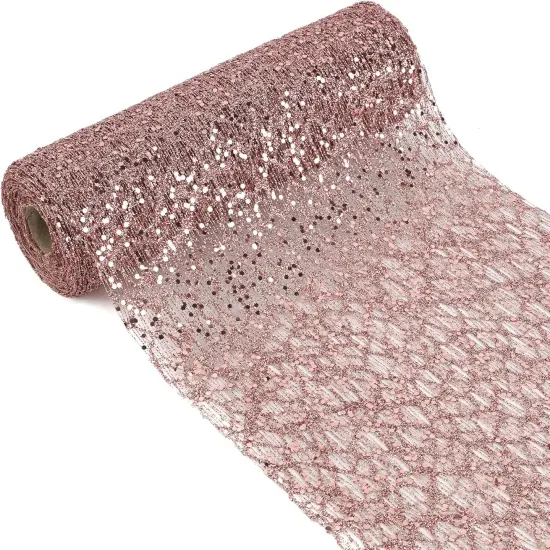 Rose Gold Glitter Mesh Web Ribbon - 10 Inch Wide x 10 Yards Roll {5}