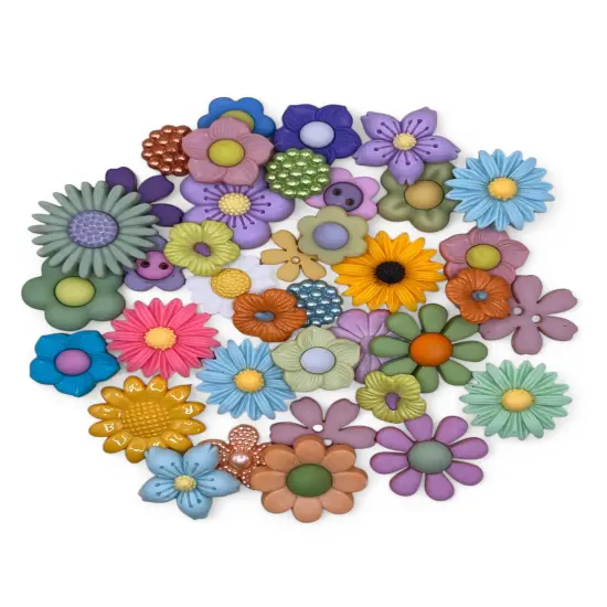 Flower Button Art Bundle | 75+ Assorted Flower Buttons + Yellow Fillers | Craft & DIY Decor Kit (8&rdquo; x 10&rdquo; Frame Size) {3}