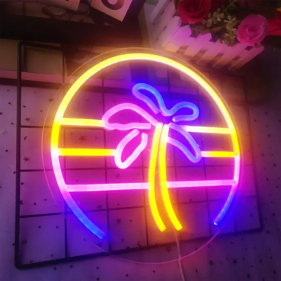 Sunset Neon Sign &ndash; Dimmable Tropical Coconut Palm Tree Neon Sign, 12"x 12" | Aesthetic 80s Retro Palm Tree Wall Decor for Home, Bar, Birthday, and Christmas {3}