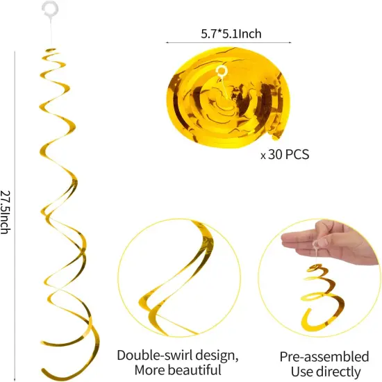 30 Pieces Gold Hanging Swirl Decorations {2}