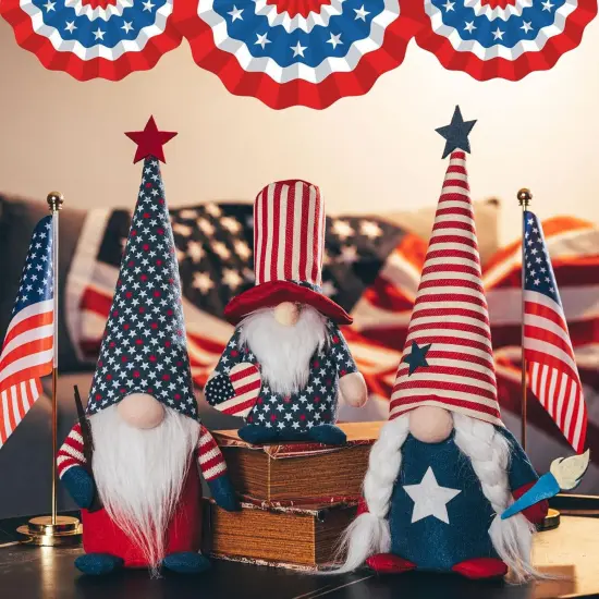 4th of July Patriotic Gnomes Decorations - 3PCS Handmade Gnomes American Stars&Stripes Plush Elf Scandinavian Tomte Veterans Memorial Day Gift - Fourth of July Independence Day Tabletop Decor {2}
