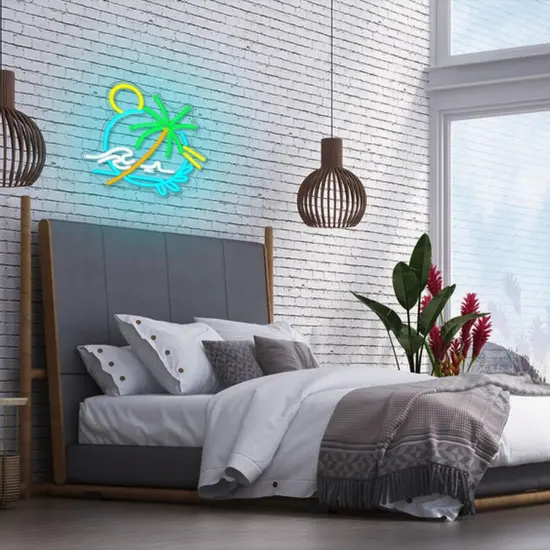 Palm Tree Neon Sign &ndash; Sea Wave LED Light Circle for Wall D&eacute;cor, Plant Neon Light for Bedroom, Living Room, Men&rsquo;s Cave, Bar, Hotel & Restaurant {5}