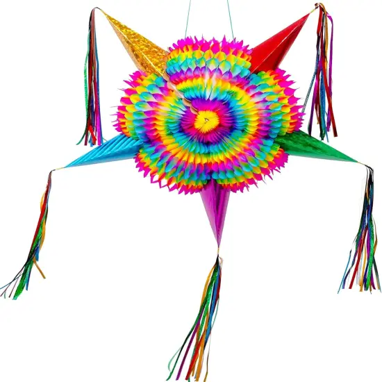 Mexican Star Pinata,Festive Rainbow Pinatas Party Decorations,32 Inch Large Authentica Birthday Pinata for Kids Birthday Party, 5 de Mayo,4th of July (Celly Party Mexican Star Pinata) {1}